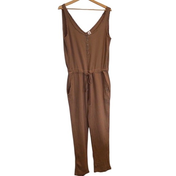 Flawless Martini Flight Sleeveless Jumpsuit Gauze 100% Cotton Tan Size M - Picture 16 of 17